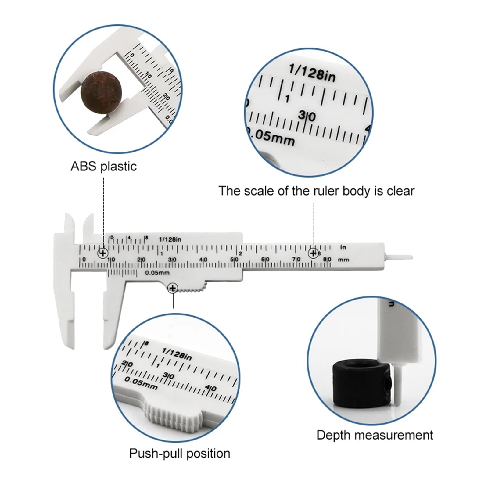 1PC 0-80mm Double Rule Scale Plastic Vernier Caliper Student Dial Gauge Micrometer Measuring Ruler Inside Diameter Depth Meter ,Precision Measuring