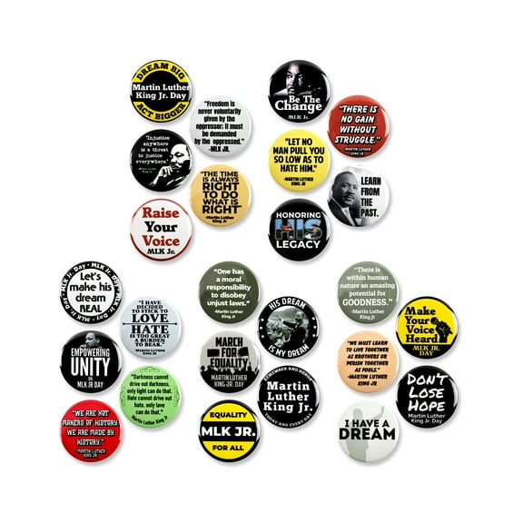 25 Pack - Dr. Martin Luther King Jr Day Celebration And Inspirations Megapack Pinback Buttons - 2.25 Inch