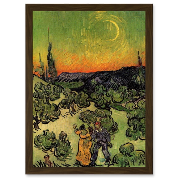 Painting Van Gogh Couple Walking Crescent Moon Artwork Framed Wall Art Print A4
