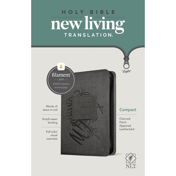 NLT Compact Zipper Bible, Filament-Enabled Edition (Leatherlike, Charcoal Patch, Red Letter) (Hardcover)