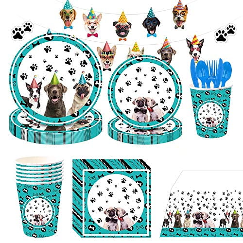 114PCS Dog Party Supplies, Partybloom Dog Disposable Tableware with Dog