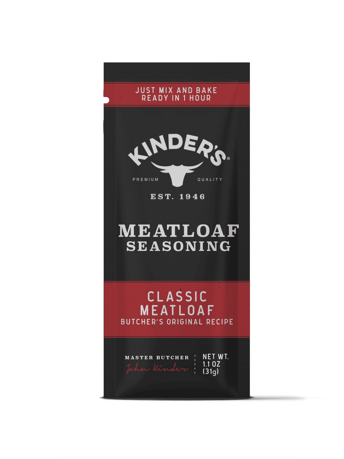 Kinder's, Classic Meatloaf Seasoning Packet, Butcher's Original Recipe, No Added MSG, No Preservatives, and No Artificial Flavors, 1.1oz