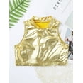 thumbnail image 5 of Xnihocha Kids Girls Sleeves Turtleneck Metallic Crop Top for Ballet Dance Gymnastic Athletic Sports Gold 10, 5 of 6