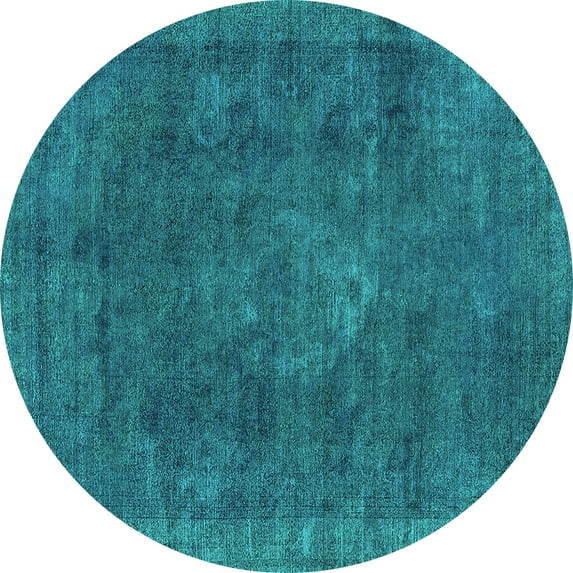 Ahgly Company Indoor Round Oriental Turquoise Blue Industrial Area Rugs, 3' Round