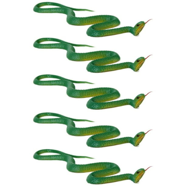 5X Simulación de Serpiente de Juguete de Plástico Blando Simulación de Serpiente Juguete Con Punta de Goma - Verde