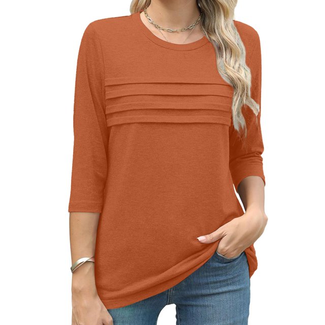 T-Shirt à Manches Courtes pour Femmes Seductiva en Liquidation, Hauts d'Été pour Femmes Tendance 2025, Tunique à Manches 3/4 Décontractée, Blouses Amples et Confortables à Col Rond Uni