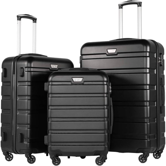 Luggage 3 Piece Set, Lightweight Hardshell Suitcase set with 360° Spinner Wheels, TSA-approved Lock, Checked Family Travel Luggage sets, 20/24/28 Inch, Black