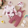 thumbnail image 2 of URMAGIC URMAGIC Baby Girls Long Sleeve Floral Romper Rainbow Waffle Bib Overalls 4PCS Outfits, 2 of 11