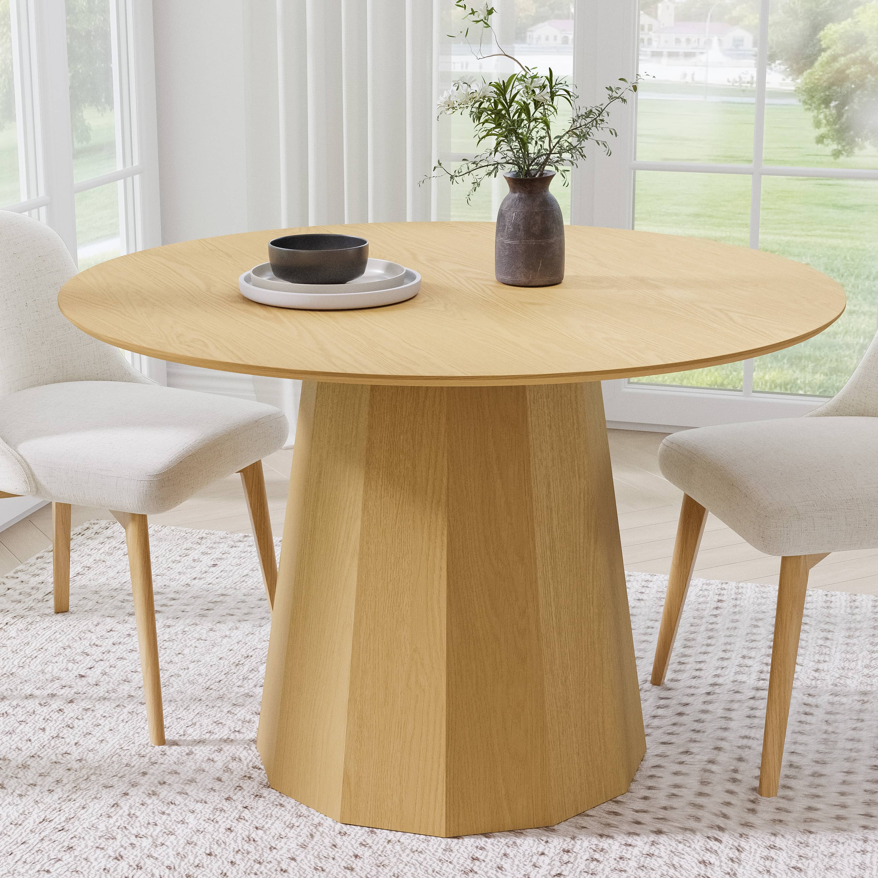 MAYEERTY 46" Rustic Dining Table Mid-Century Round Wood Kitchen Table for 4 People
