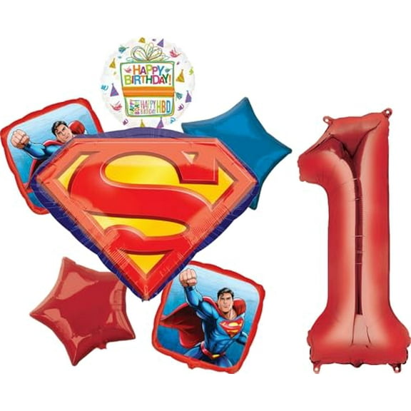 Anagram Superman 1st Birthday Party Supplies 7pc Balloon Bouquet Decorations