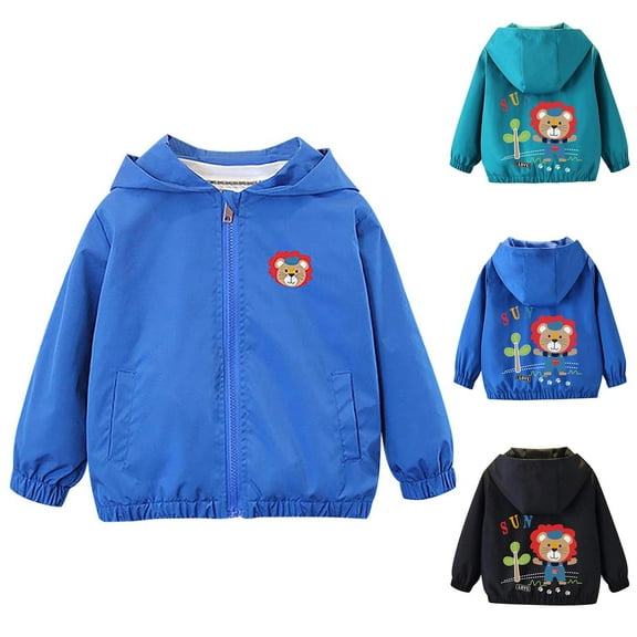 Viluyesy Boys Jacket 8 T, Fashion Prints Zipper Hoodled Lightweight Casual Windbreaker Coat Blue(1-11T)