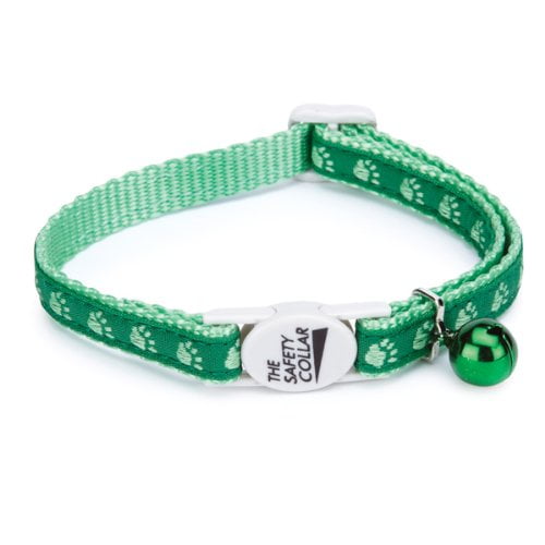 MPP Two Tone Pawprint Cat Collar Jingle Bell Nylon Ribbon Fits 8" - 12" Choose Color (Green)