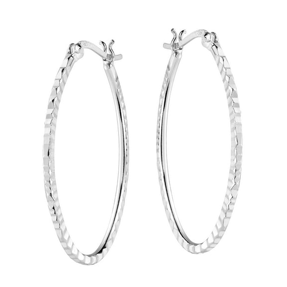 Balinese Modern Ridge Oval V-Lock Statement Hoop .925 Sterling Silver Earrings Sterling Silver Hoop Earring for women | Balinese Hoop Earrings | Hoop Earrings