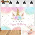 thumbnail image 4 of Fondo de fotografía de unicornio para niña, decoración de fiesta de cumpleaños, arcoíris, Floral, Princesa, foto de fondo, pancarta de cumpleaños para Baby Shower, 4 of 4