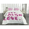 thumbnail image 3 of Ambesonne Live Laugh Love Quilted Bedspread Set 3 Pcs, Happy Life Message, King Size, Fuchsia White, 3 of 5