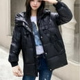 thumbnail image 2 of SuDongPo Women's Warm Coat Solid Color Long Sleeve Hooded Neck Zip Up Waterproof Padded Quilted Coat Casual Loose Outerwear Ladies Jackets Fall Winter, 2 of 5