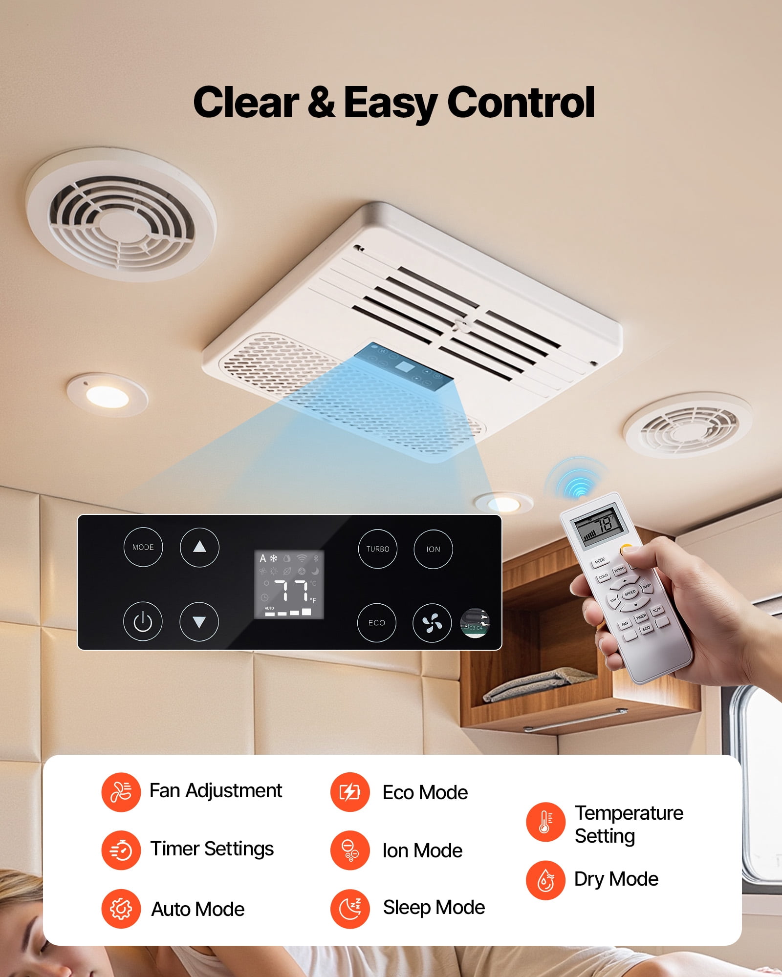 VEVOR RV Air Conditioner, 13500 BTU RV AC Unit, 120V Ducted Rooftop Air Conditioner with Variable Speed Compressor, Easy Install Quiet Cooling AC Unit with ADB Button Control and Remote Control,White