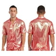 thumbnail image 6 of iiniim Mens Short Sleeve Shiny Button up Blouse T Shirt for Party and Clubbing Hot Pink XXL, 6 of 7