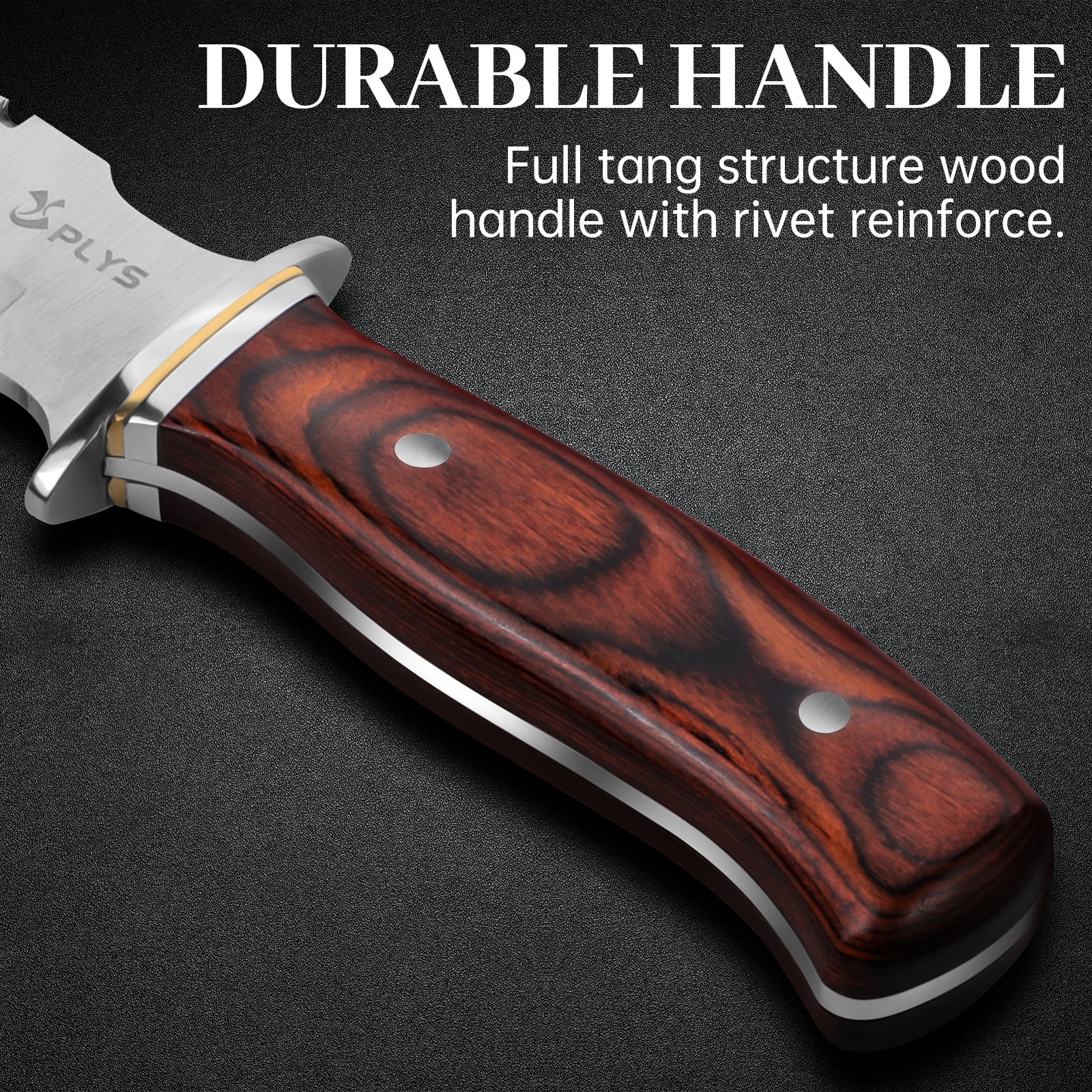 Plys Tactical Knife 6.2 inch Full Tang with Sheath: Fixed Blade Hunting Survival Knives for Men Camping Bushcraft, Wood Handle