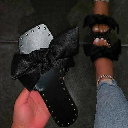 

Sunvit Slide Sandals for Women- Roman Bowknot Casual New Style Open Toe Beach Summer Flat Slide Sandals #874 Black-8
