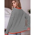 thumbnail image 3 of Weardear Womens 2025 Long Sleeve Sweaters Casual Crewneck Striped Color Block Shirts High Low Cotton Pullover Jumpers Tops, 3 of 5