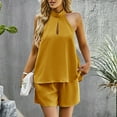 thumbnail image 1 of WILLBEST Pantalons pour Femmes Couleur Unie Printemps Col Ruff Sans Manches Haut Shorts Grande Taille Mode Décontractée Costume Pantalons Coupe Décontractée, 1 of 6
