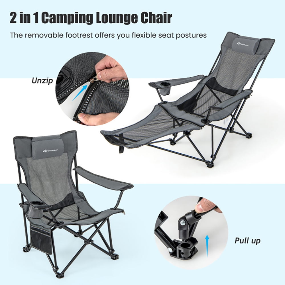 Aimee Lii Camping Lounge Chair with Detachable Footrest Adjustable Backrest, Portable Folding Chair, Gray Aimee Lii Camping Lounge Chair with Detachable Footrest Adjustable Backrest, Portable Folding Chair, Gray