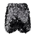 thumbnail image 3 of Womens Sequin Sparkle Shorts Elastic Waist Straight Sparkly Party Clubbing Mini Shorts Black L, 3 of 4