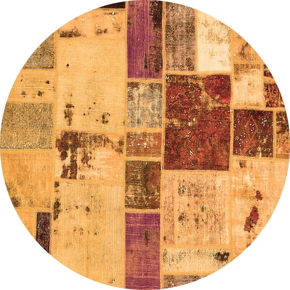 Ahgly Company Indoor Round Patchwork Orange Transitional Area Rugs, 6' Round