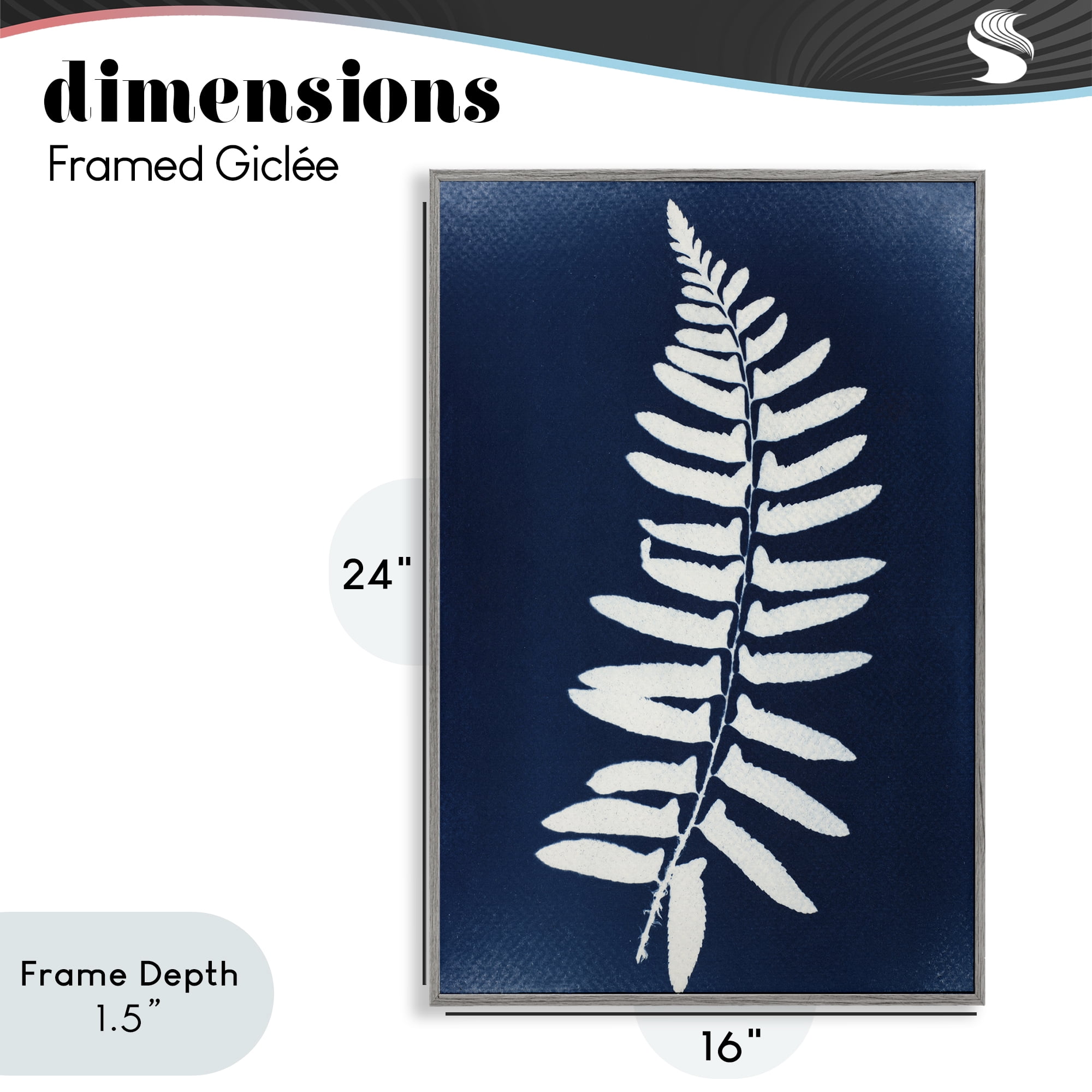 Stupell Industries Fern Leaf on Indigo Gray Framed Giclee Art, design by Lynn Byrd