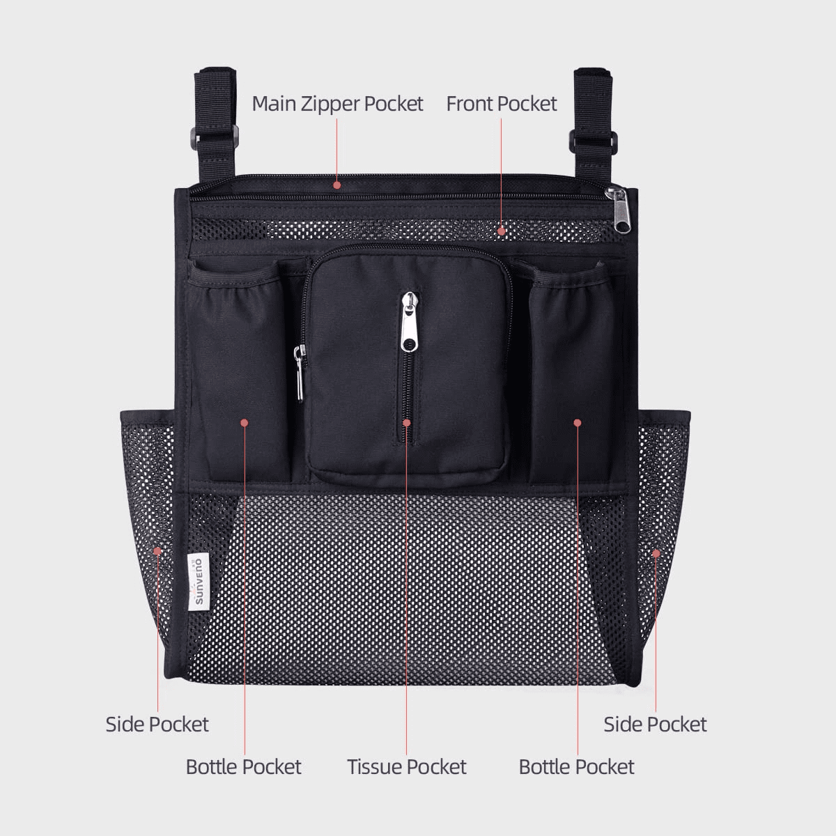 Sunveno Universal 2 in 1 Insulated Cup Holders Stroller Organizer, Black