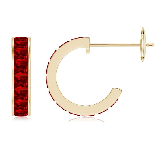 ANGARA Lab Grown 1.32 Ct Channel-Set Square Ruby Huggie Hoop Earrings for Women in 14K Yellow Gold (Size-2mm) | July Birthstone, Anniversary, Jewelry Gift for Women | Lab-Grown Ruby Earrings