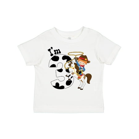 

Inktastic I m Three-cowboy Riding Horse Birthday Gift Toddler Boy Girl T-Shirt