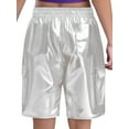 thumbnail image 2 of TSSOE Kids Girls Shiny Metallic Hip Hop Jazz Dance Shorts Birthday Party Gymnastics Athletic Hot Pants Cargo Bottoms Silver B 16, 2 of 5