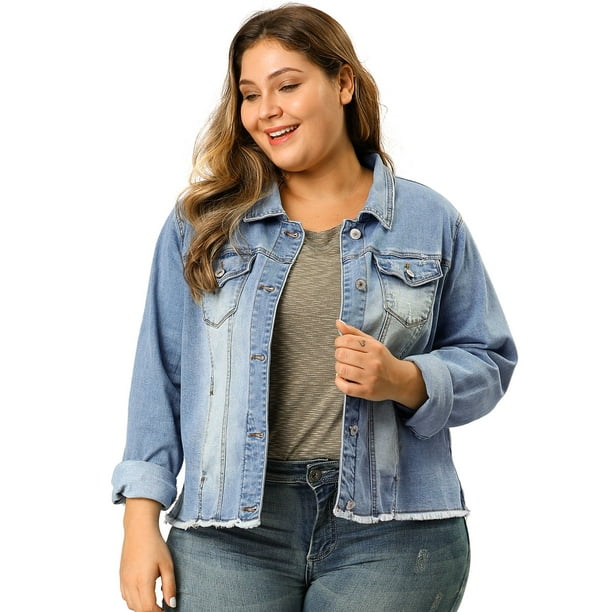 ChaqueDe MezclilDeshilachaCon Frente Lavado Clásico PaMujer De TalGrande Azul claro 2X