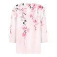 thumbnail image 4 of Royisotas Casual Women's Tops Summer 3/4 Sleeve Floral Graphic Pink Women's T-Shirts Loose V-Neck Fashion Shirts, 4 of 5