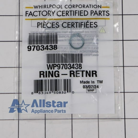 Whirlpool Dryer Snap Retaining Ring WP9703438