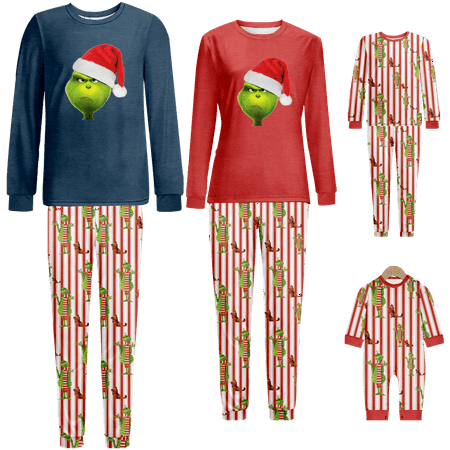 

Matching Family Christmas Pajamas Sets Christmas Grinch Print Baby-Kids-Adult-Pet Size 2-Piece Top and Pants Bodysuits Unisex Pajamas Set