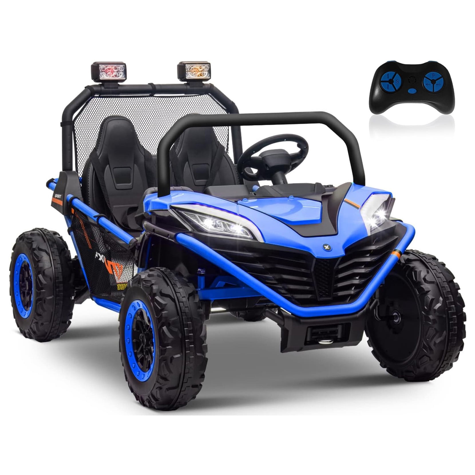 24V Kids Ride on Car, 2 Seater 10Ah Powered on Truck,4*200W Motor Electric Vehicles with Remote Control,Up to 5mph,Spring Suspension UTV for 3-8 Boys Girls,Blue