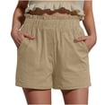 thumbnail image 1 of Summer Clearance 2025! Womens Plus Size Pants,Women's Summer Cotton And Linen Solid Color Ruffled Loose Button Shorts With Pockets, 1 of 5