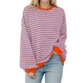 thumbnail image 4 of Women Oversized Striped Crewneck Sweatshirt Long Sleeve Color Block Pullover Tops Casual Loose Workout Shirt 03-Light pink XL, 4 of 4