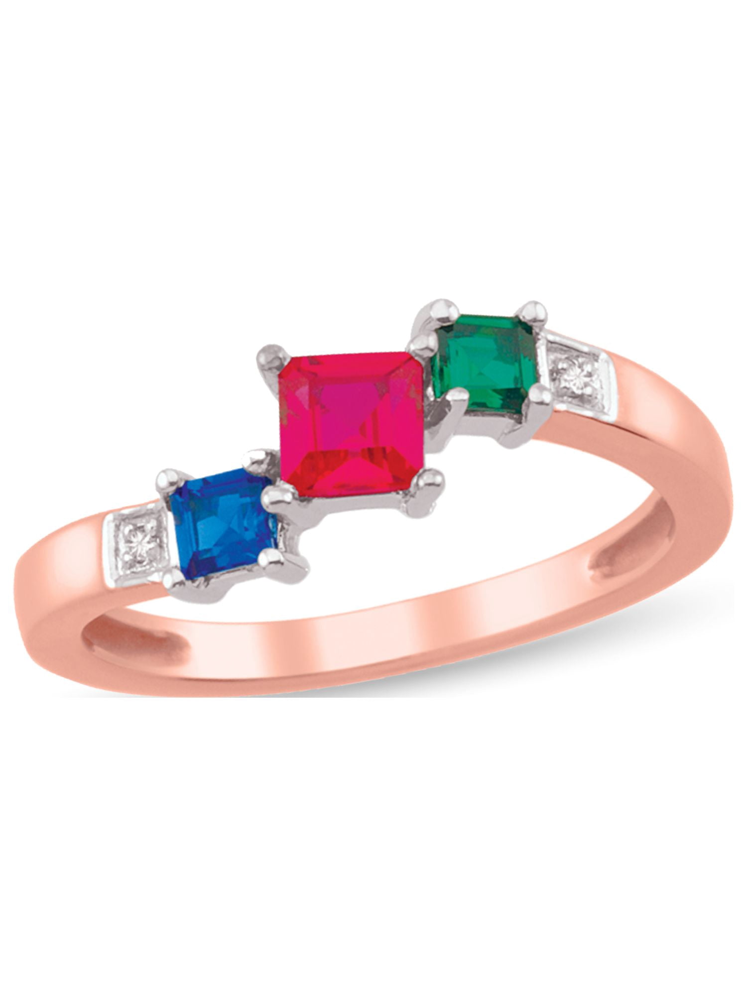 Personalized Triple Squares Birthstone Daughter's Ring in 14K Gold with Diamond Accents by Jewlster