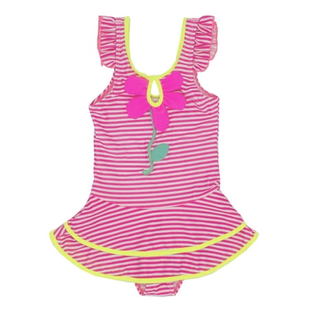 Kids Girl Stripes Ruffle Embroidered One-Piece Swimsuit (28/3-4 Years)