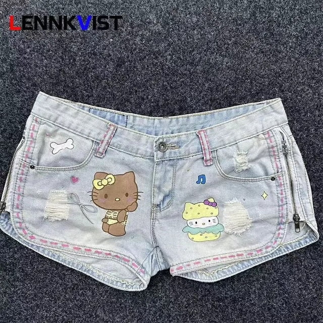 Hellokitty Sanrio-Falda vaquera Sexy para mujer, minifaldas ajustadas de Estilo Vintage informal, Kawaii, Y2K, Anime, Verano