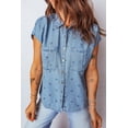 thumbnail image 6 of Women's Beau Blue Star Allover Print Denim Shirt – Short Sleeve Casual Wear for Daily Adventures, L, 6 of 6
