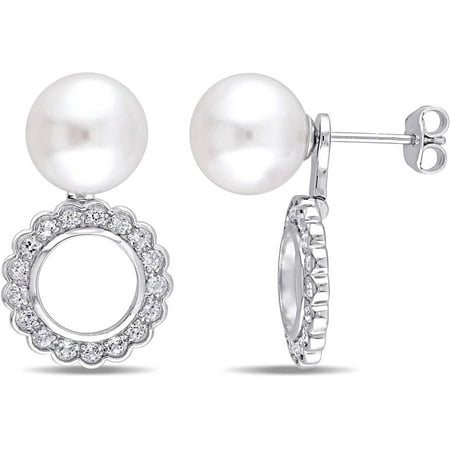 Miabella 8-8.5mm White Round Cultured Freshwater Pearl and 1 Carat T.G.W. White Topaz Sterling Silver Halo Earrings