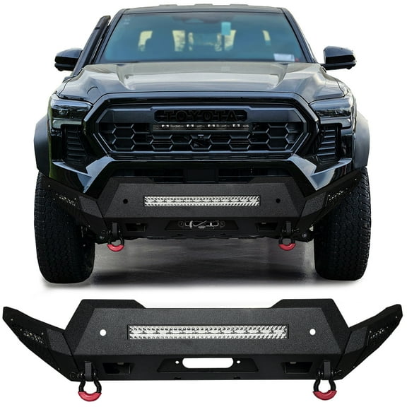 Vijay Compatible with 2024-2025 Toyota Tacoma Front Bumper Textured Black Steel with Lights and D-rings