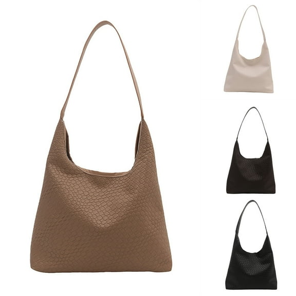 Modstep Trendy Woven Shoulder Bag for Women Slouchy Leather Satchels Crossbody Purse Handbags for College Study and Work Black