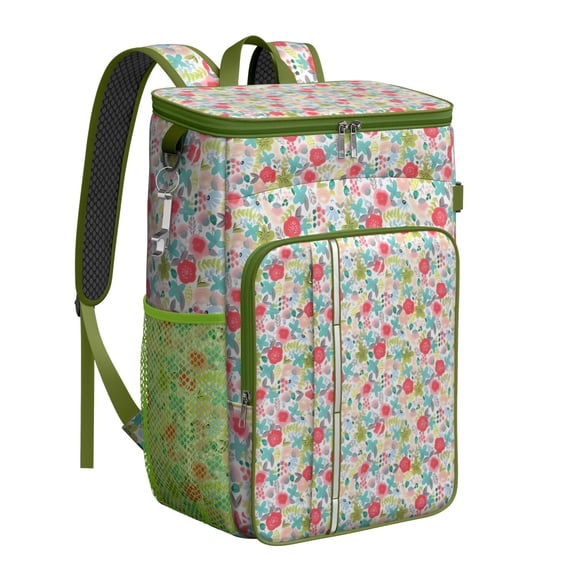 Travel Cooler Bag - Pioneer Flower Floral Print Pattern Camping Beer Cooler Backpack with Bottle Opener- Waterproof Insulated Picnic Backpacks - Cooler Bag for Beach