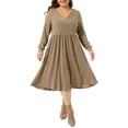 thumbnail image 2 of DARING DIVA Women's Plus Size V Neck Long Sleeve Ribbed Knit A Line Dress 2X Brown, 2 of 6